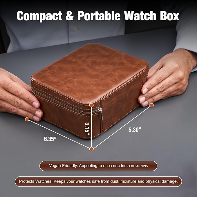 Awesometik 3 Slot Luxury Travel Faux Leather Watch Case. Watch Storage - Image 4