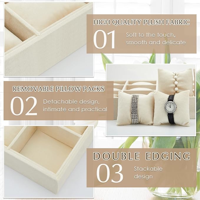 Henoyso 2 Pieces 12 Grid Velvet Watch Tray Jewelry Organizer Stackable Watch - Image 3