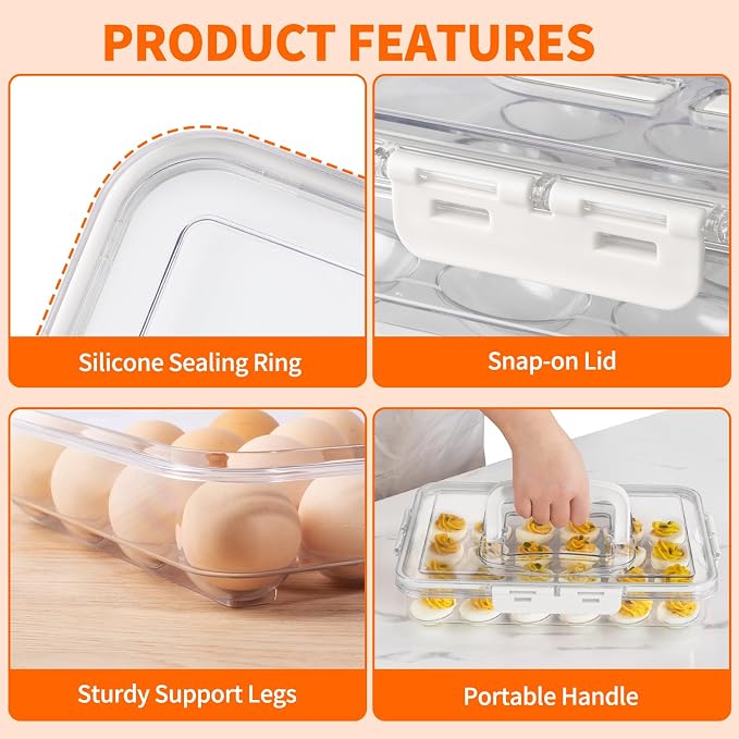Deviled Egg Containers with Lid and Handle, Durable Clear Plastic Deviled Egg - Image 6