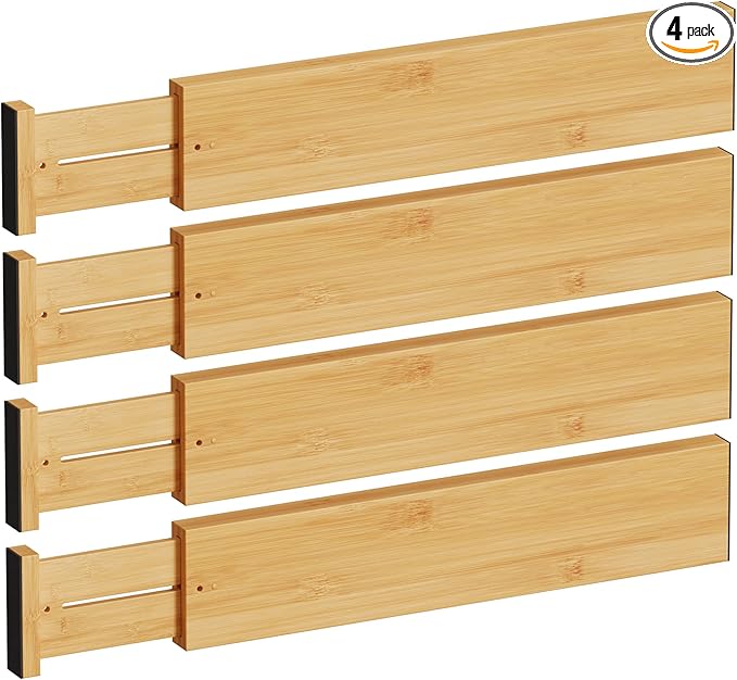BAMEOS 4" High Drawer Dividers Bamboo Separators Organization Expandable by BAMEOS