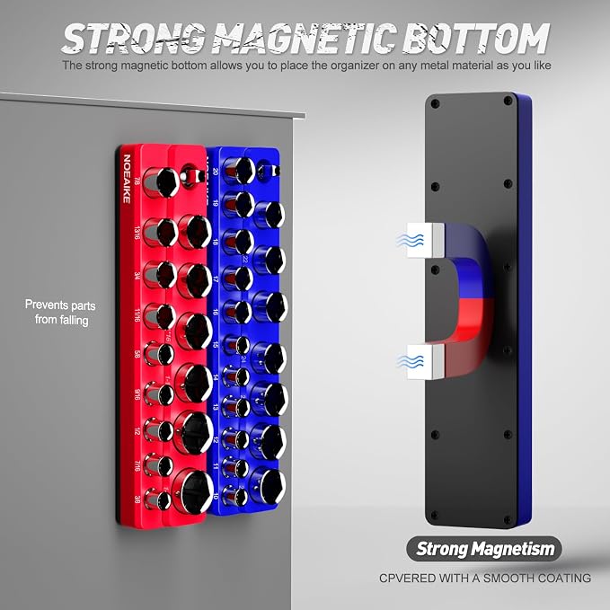 3/8 Inch Magnetic Socket Organizer, Holds 56 Pcs Standard and Deep Size Sockets - Image 3