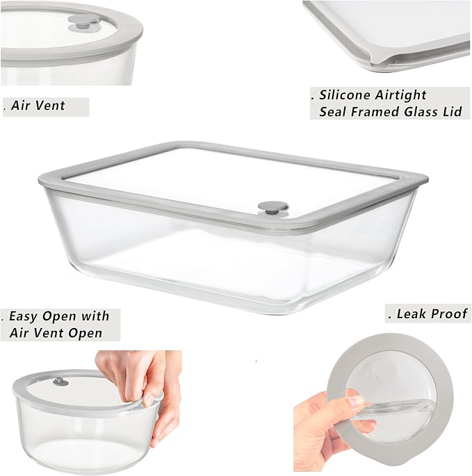 Glass Food Containers with Glass Lid, Microwave Safe Food Storage Container Set - Image 2