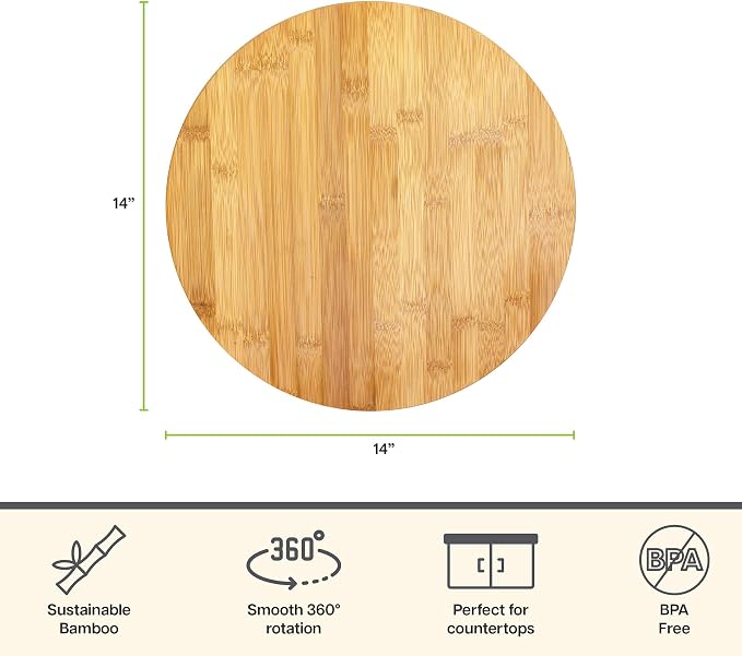TB Home Lazy Susan Organizer for Cabinet, Pantry or Tabletop – 14" Bamboo - Image 6