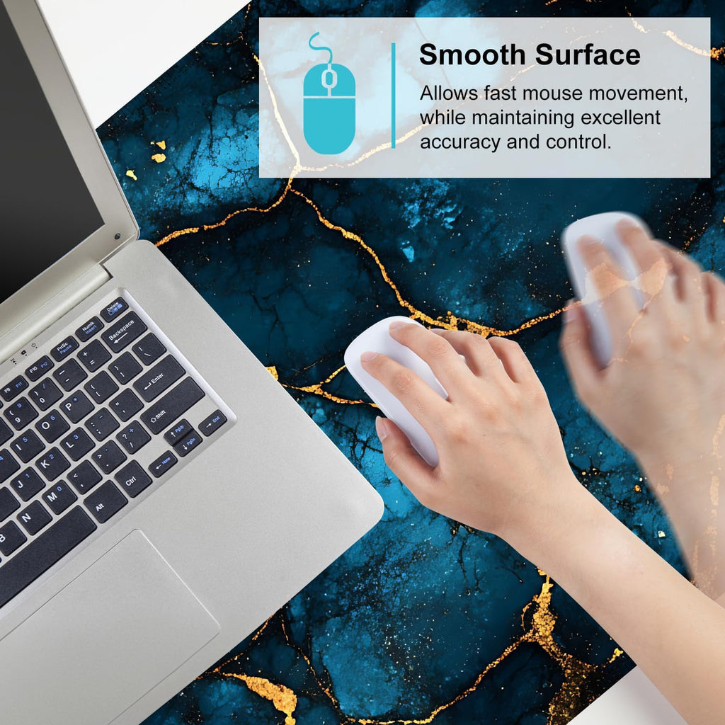 Blue Marble Gold Vein Mouse Pad – Large Extended Desk Mat 35.43 x