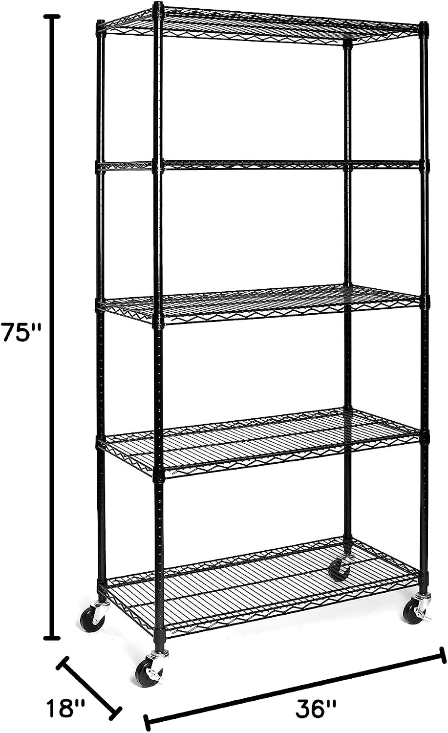 UltraDurable 5-Tier NSF Steel Wire Shelving, 36"W x 18"D x 75"H, Black