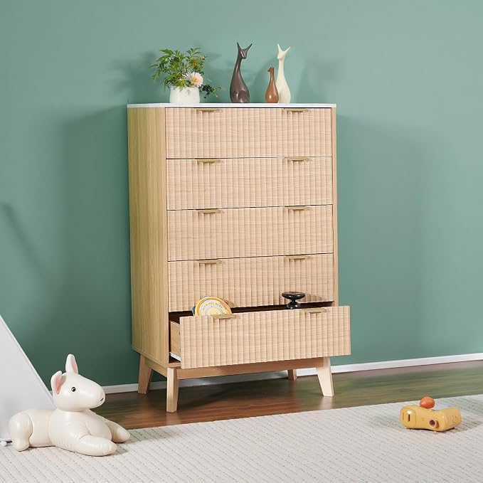 VEVOR 5 Drawer 48" Tall Fluted Bedroom Dresser, Modern Chest of Drawers - Image 2
