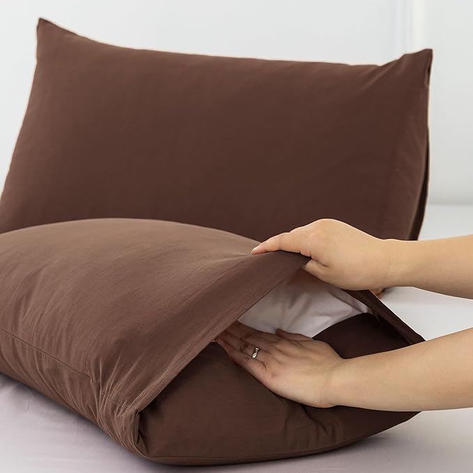 MooMee Bedding Pillowcases Pack of 2 100% Washed Cotton Linen Like Textured - Image 4