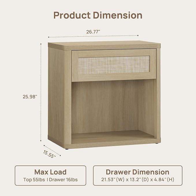 SICOTAS Night Stand Set of 2 26" Wide Large Nightstands - Image 3
