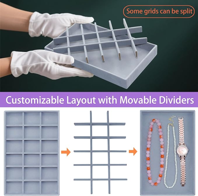 X-Large Jewelrys Tray for Drawer 8 Pack Earring Organizer Stackable Velvet - Image 7