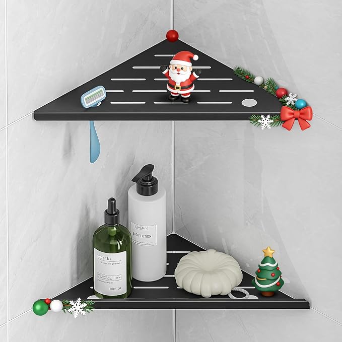 Corner Shower Shelf with Razor Hole, Modern Sturdy Shower Caddy, No Drilling by HBXS