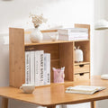 Bamboo Desktop Bookshelf 2-Tier Short Bookshelf with 2 Drawers Desk