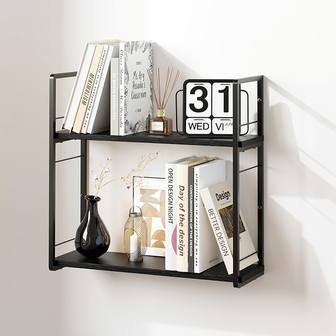 Floating Book Shelves for Wall, 2-Layer Wall Bookshelf for Book Storage - Image 9