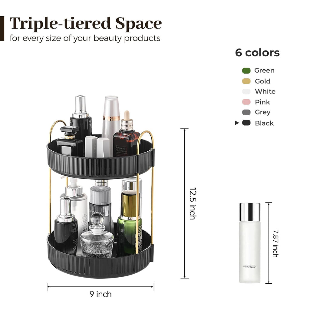 Aveniee Rotating Makeup Organizer, 2-Tier Black Vanity Storage