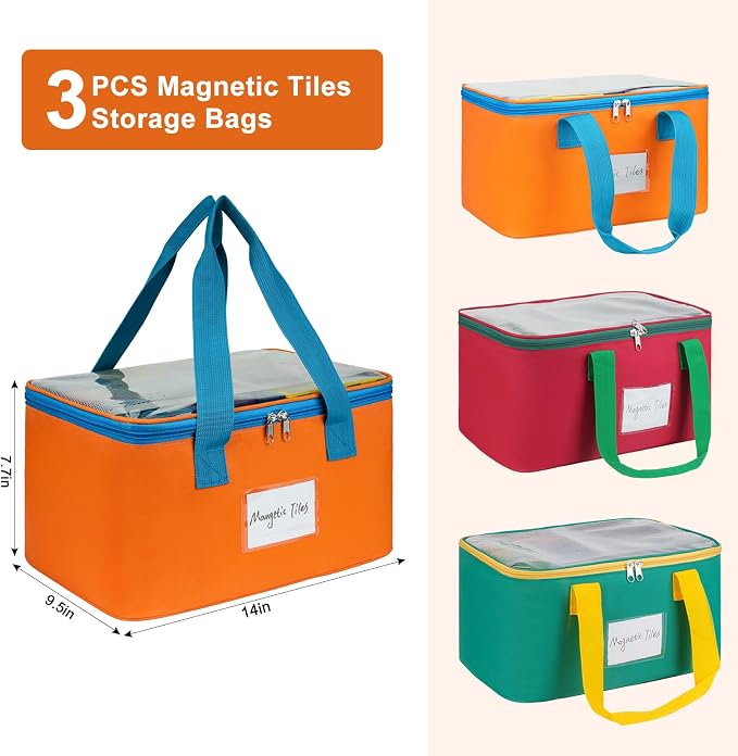 3 Packs Large Magnetic Tiles Storage Bags, Magnetic Tiles Storage Bin, Toy - Image 3