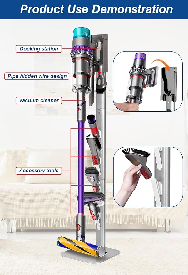 Haturi Vacuum Stand, Dyson Vacuum Holder and Metal Storage Bracket, Standing - Image 4