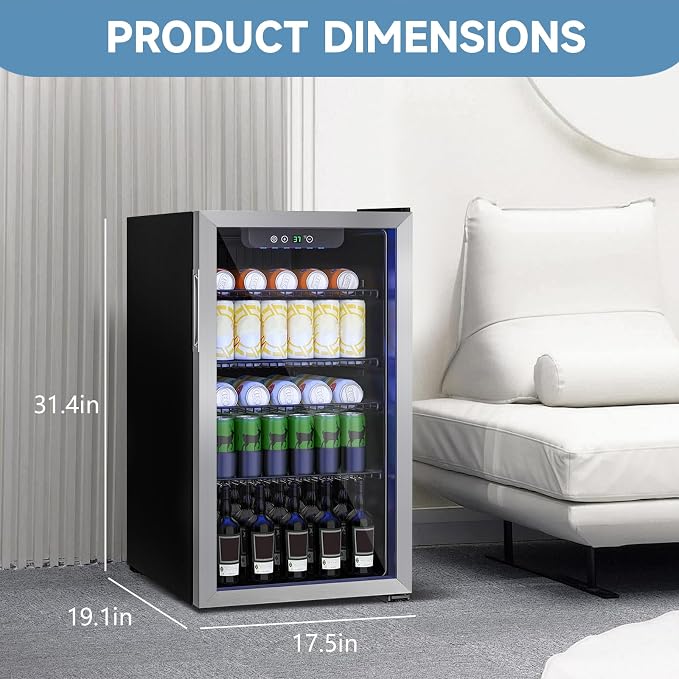 Beverage Refrigerator Cooler, 126 Can Mini Fridge Glass Door - Image 3