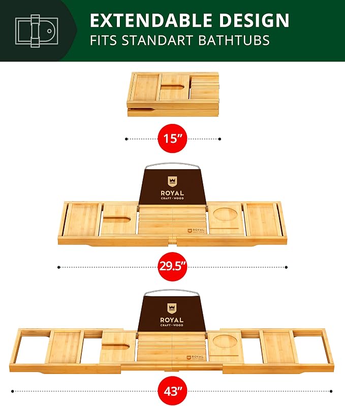 ROYAL CRAFT WOOD Bathtub Tray Caddy - Image 6