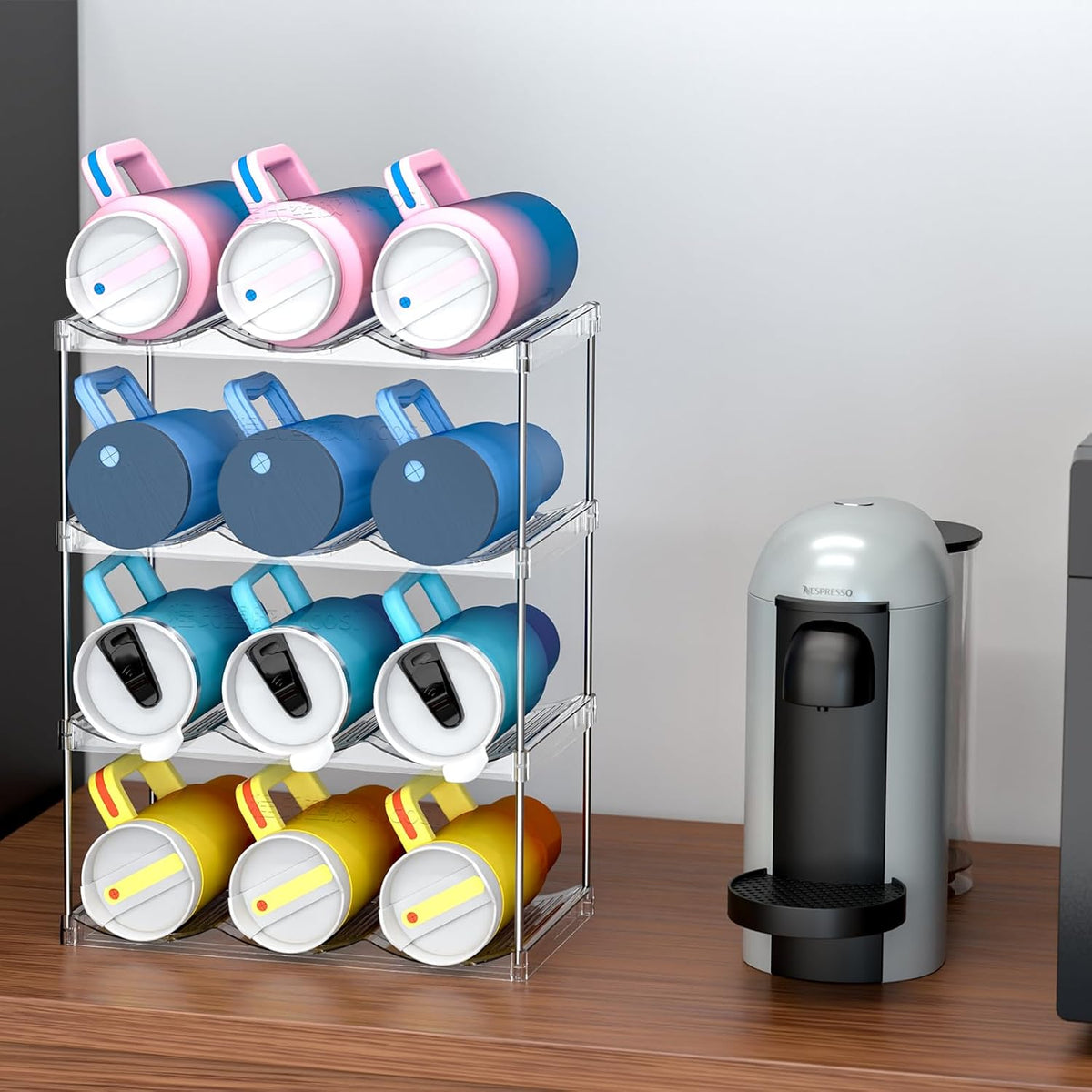 Stackable Water Bottle Organizer for Cabinet,4 Tier Water Bottle