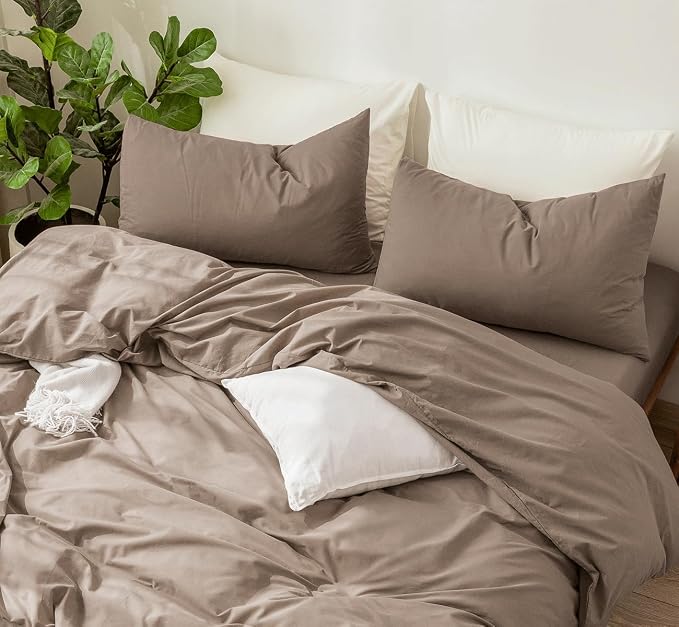 MooMee Bedding Pillowcases Pack of 2 100% Washed Cotton Linen Like Textured - Image 5