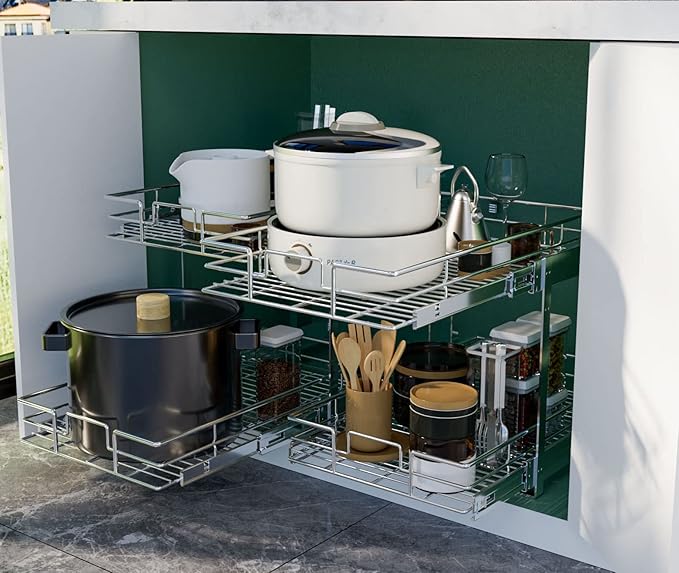 LOVMOR 2 Tier Individual Pull Out Cabinet Organizer 11"W x 21"D, Slide Out - Image 6