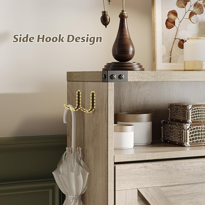 Shoe Cabinet with 2 Flip Drawers & Open Storage, Farmhouse Shoe Storage Cabinet - Image 7