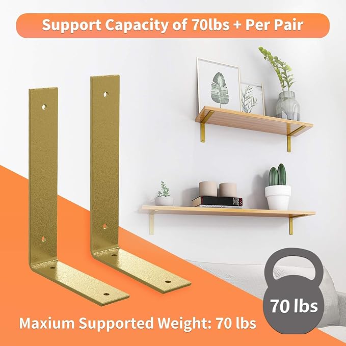 Gold Heavy Duty Shelf Brackets 4 Inch, Rustic Gold Iron L Shelf Bracket - Image 3