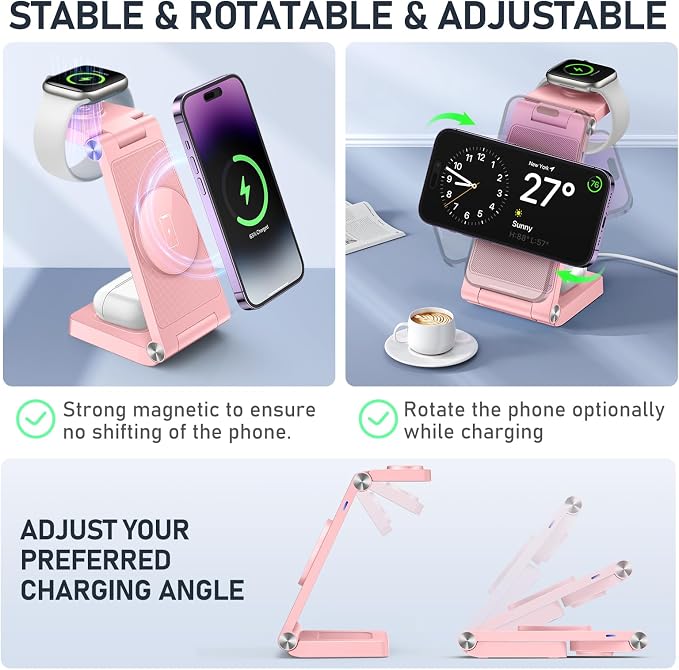 Magnetic Wireless Charger Stand, 3 in 1 Foldable Wireless Charging Station - Image 4