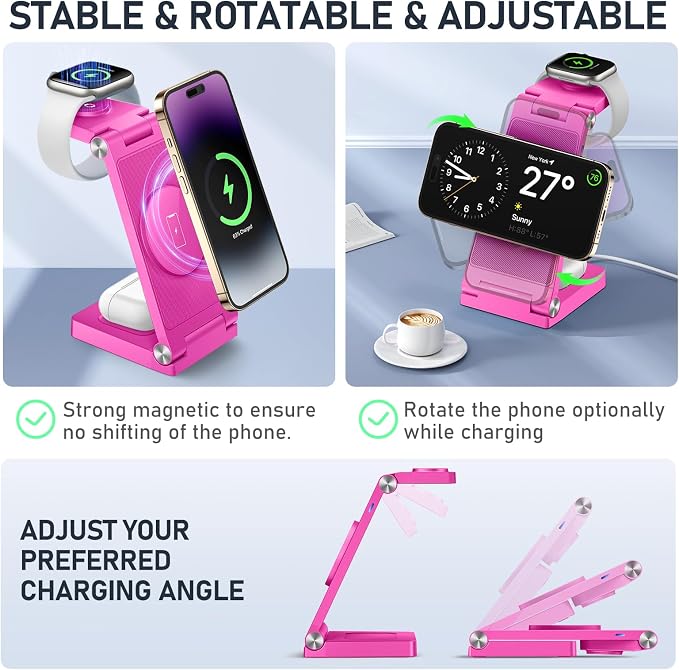 Magnetic Wireless Charger Stand, 3 in 1 Foldable Wireless Charging Station - Image 4