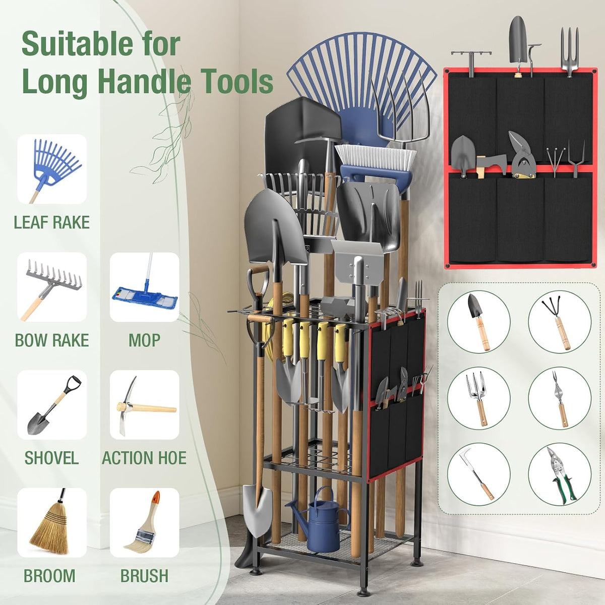 Garden Tool Organizer,Metal Yard Tool Organizer,Holds 50 Long-Handled