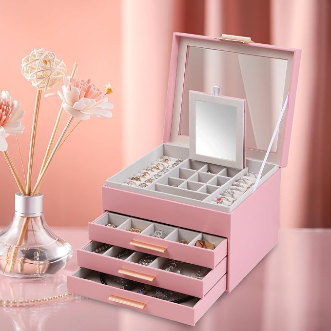 BOOVO Clear Lid Jewelry Box, 4 Layers Jewelry Organizer Large Jewelry Storage - Image 7