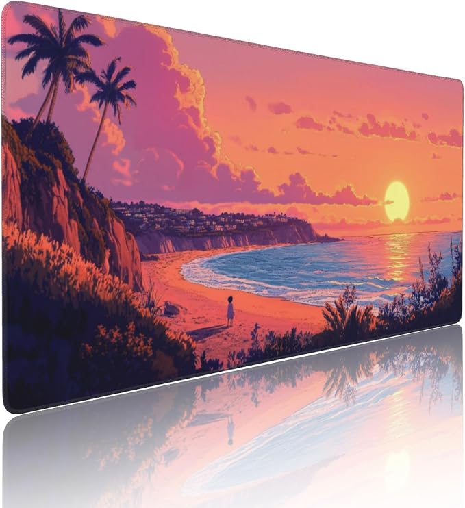 Sunset Beach Large Mouse Pad, Anime Style Gaming Desk Mat, XXL Keyboard Desk - Image 2