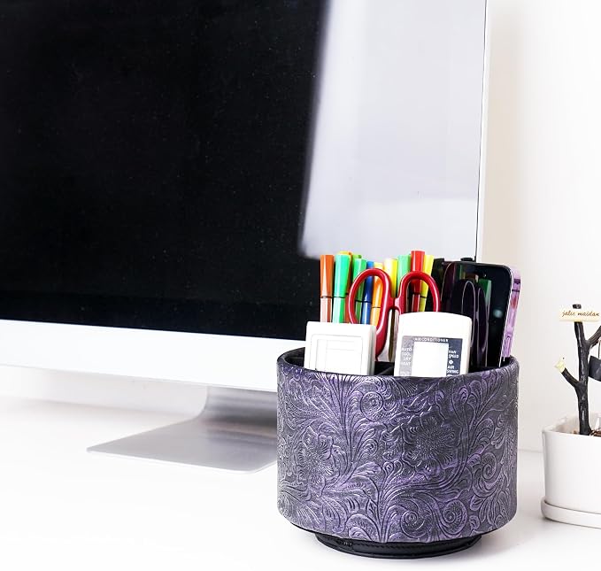 lizimandu Round Leather Art Supply Organizer, Remote Control Holder, 360 Degree - Image 7