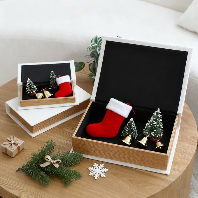Modern Linen and Wood Decorative Faux Book Boxes Set of 3-13" - Image 9