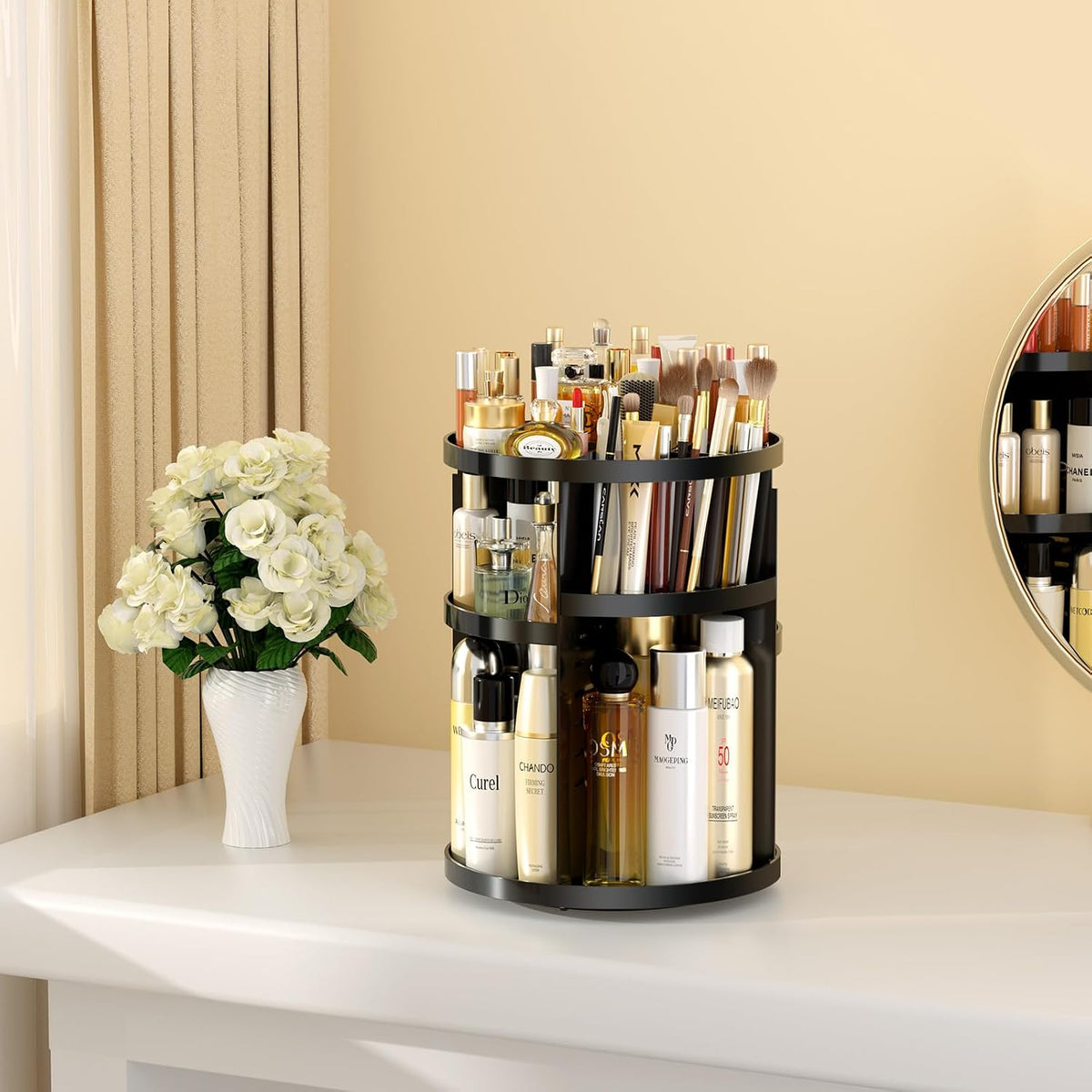 Makeup Organizer 360 rotating, Adjustable Skincare Organizers with