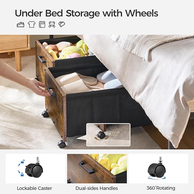 Under Bed Storage with Wheels, Wooden Under Bed Drawers On Wheels, Rolling - Image 2
