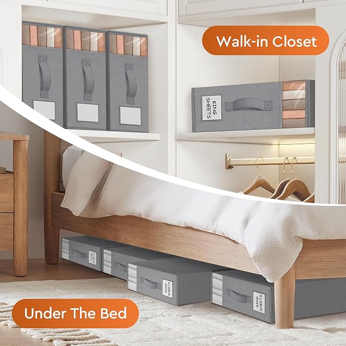 4 Pack Bed Sheet Closet Organizers and Storage, Sturdy Foldable Storage - Image 6