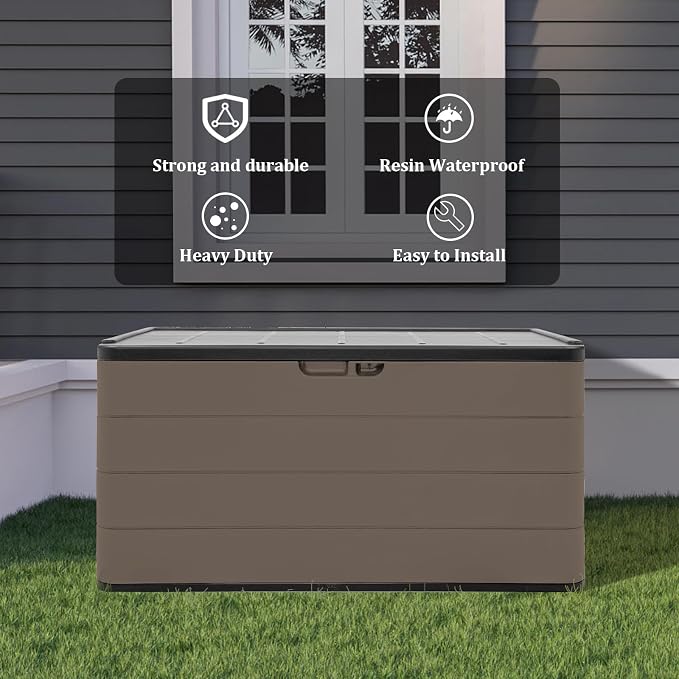 ZZM 110 Gallon Lockable Resin Deck Box, Waterproof Outdoor Storage Box - Image 8
