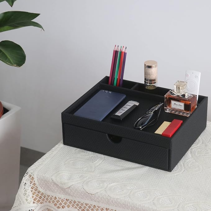 Leather Desk Organizer With Drawers, Home Cosmetics Organizer, Phone Remote - Image 8