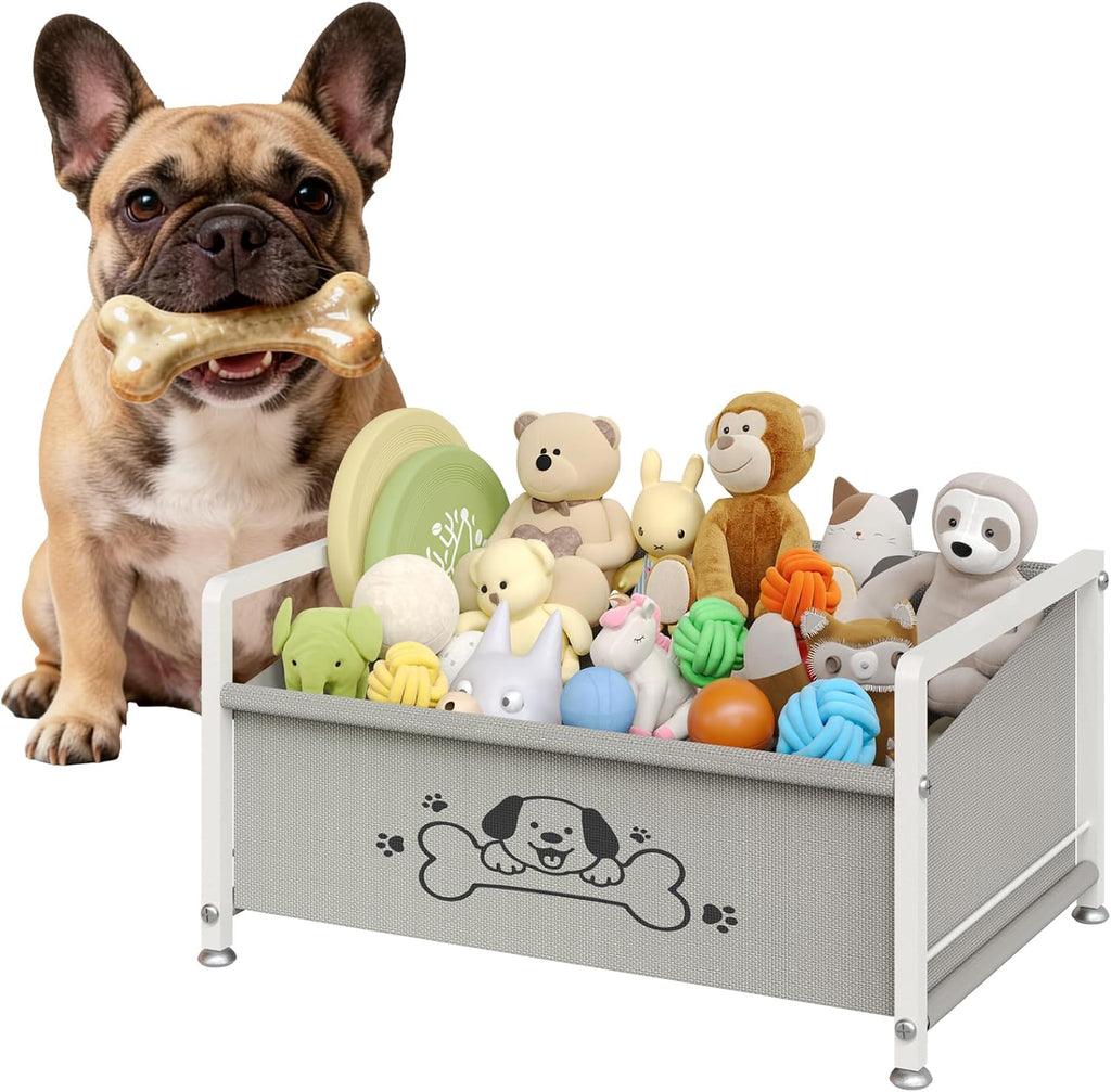Dog Toy Box for Storage, Metal Frame Oxford Fabric Pet Toy Organizer
