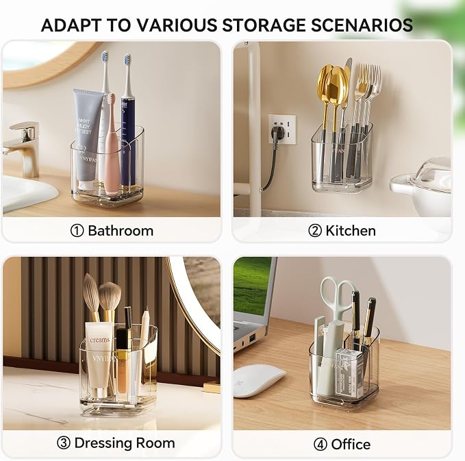 Toothbrush Holders for Bathrooms, 3 Slots Detachable Toothbrush Holder Wall - Image 7