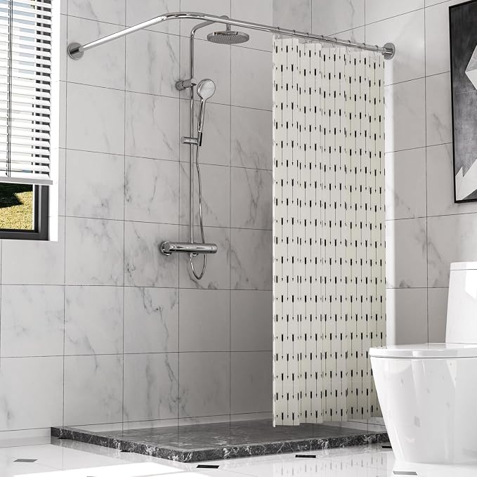 Stretchable 304 Stainless L Shaped Bathroom Bathtub Corner Shower Curtain Rod - Image 7
