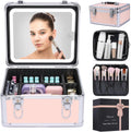 Makeup Box with Led Mirror,Travel Train Hard Case with Rechargeable
