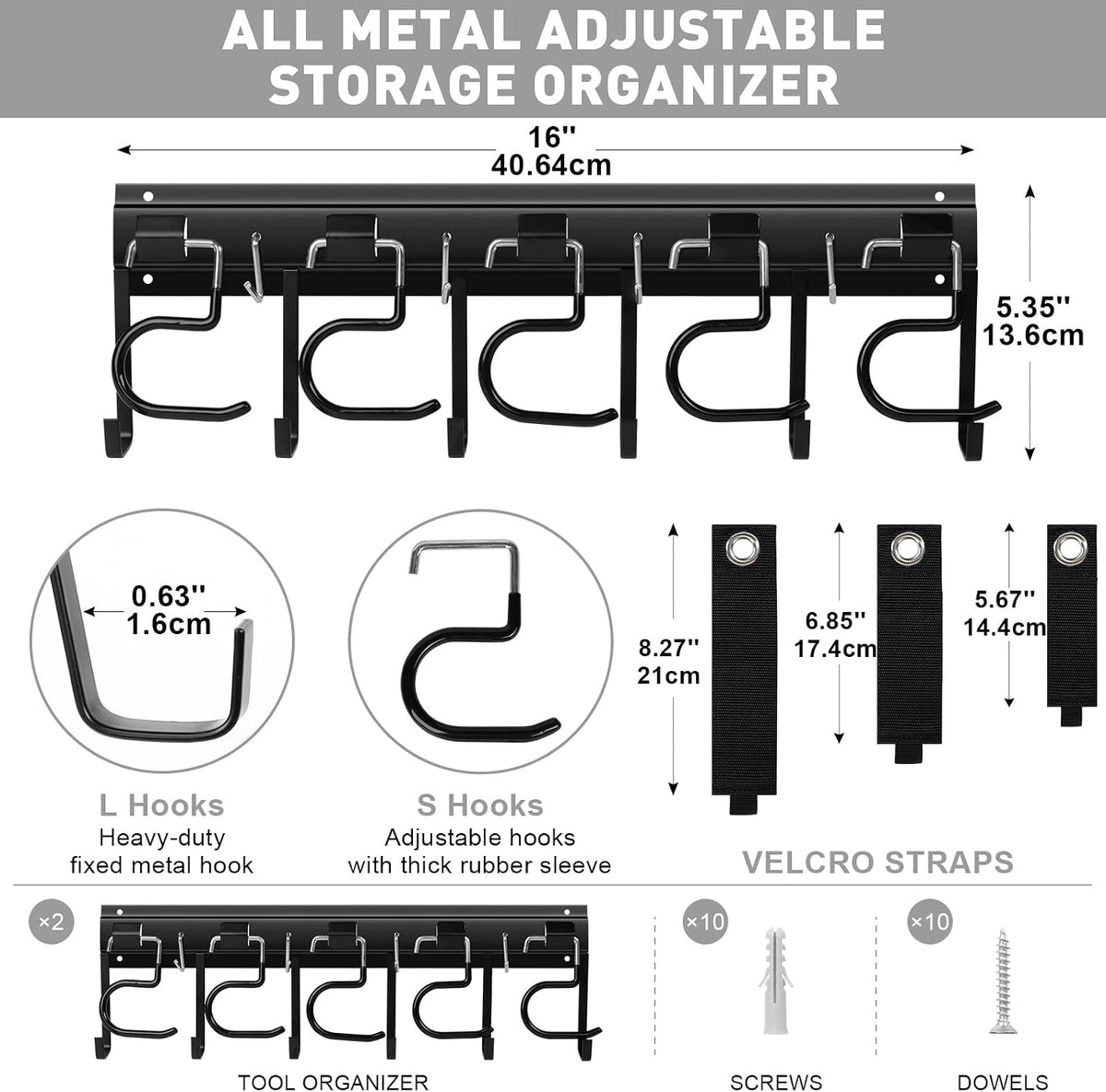 LEYU Metal Garage Tool Organizer Wall Mount, 2 Pack Garden Tool
