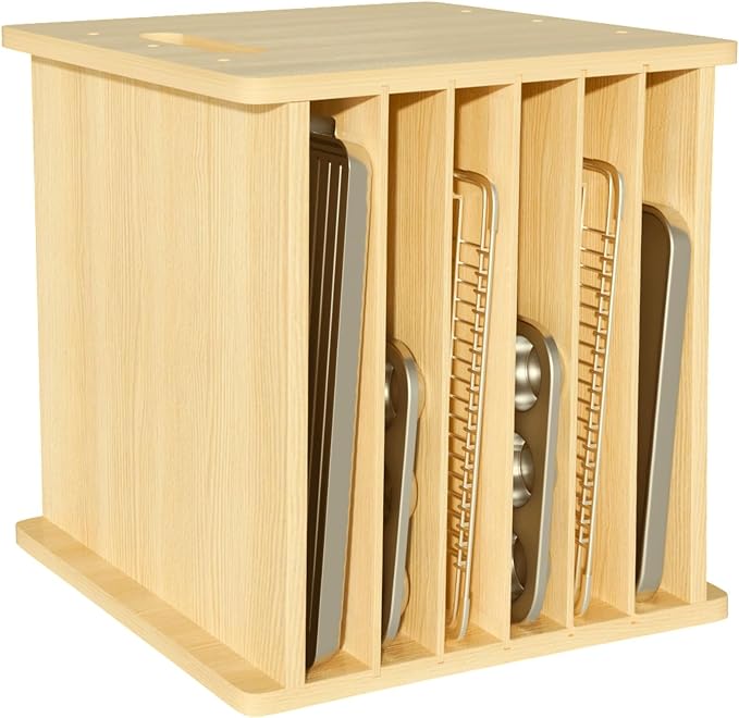 7 Tier Wooden Tray Dividers for Cabinets Cookie Sheet Organizer for Pot by Sawjut