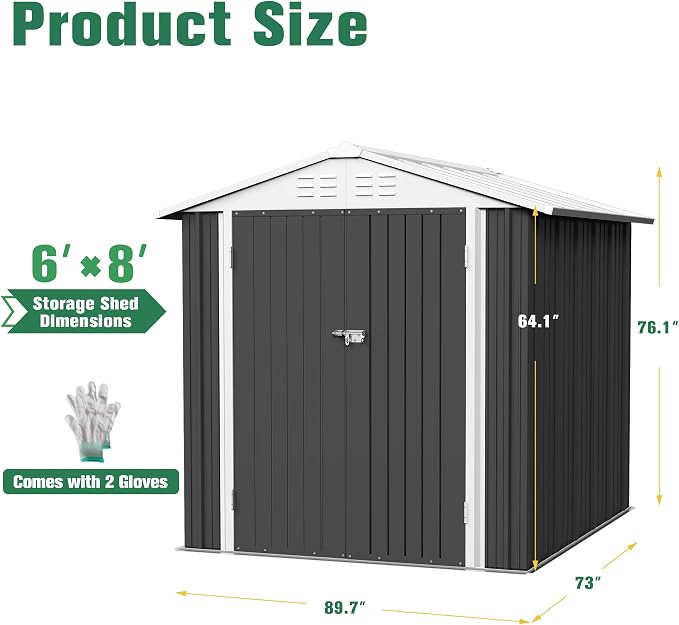 Flamaker 6x8 FT Storage Shed Waterproof Metal Garden Shed - Image 5