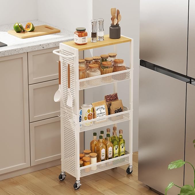 Utility Slim Storage Cart 4 Tier Small Rolling Kitchen Laundry Room by Unknown
