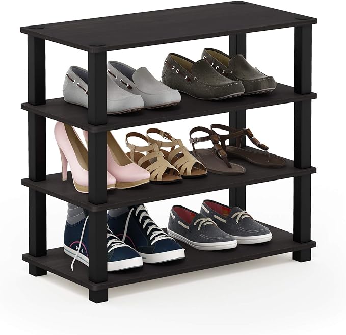 Furinno Turn-S-Tube 4-Tier Shoe Rack, Espresso/Black by Furinno-FitsYourSpaceFitsYourBudget
