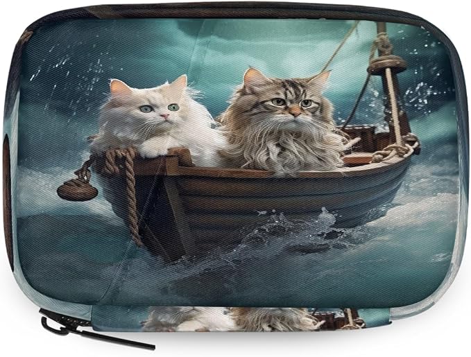Funny Cats Wooden Boat Pill Organizer Travel Medicine Case by Unknown