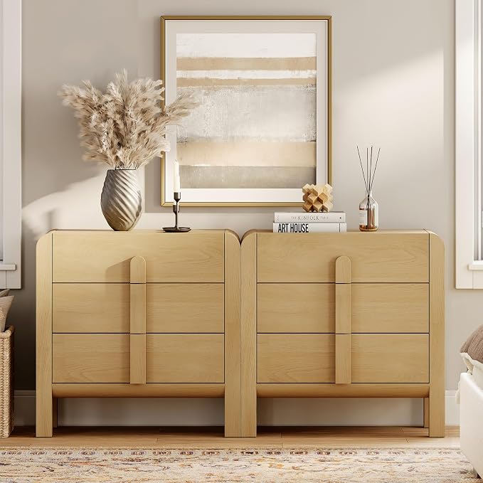 WAMPAT 6 Drawer Dresser for Bedroom, 2 in 1 63" Wide Mid Century Modern Wide - Image 3