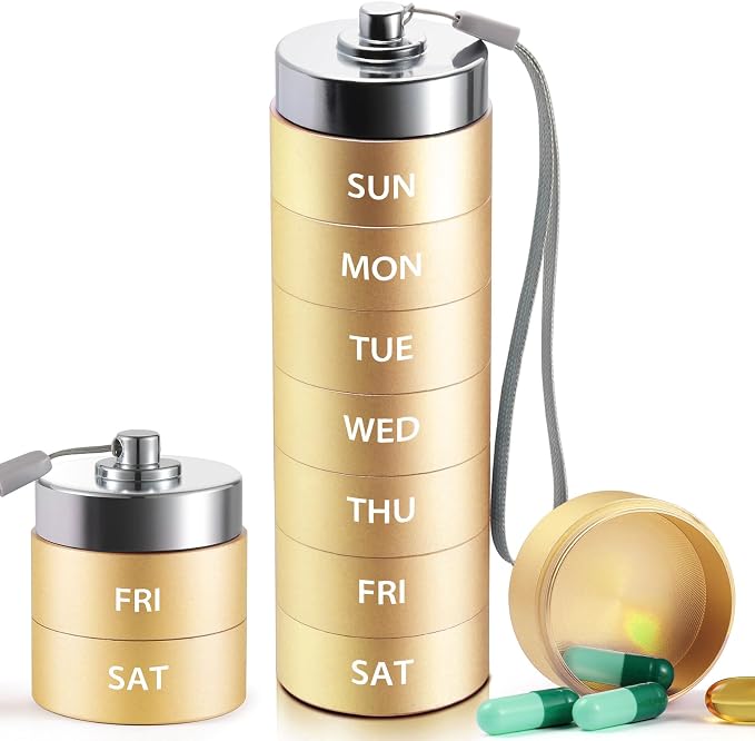 Metal Travel Pill Organizer, Large Weekly Pill Box, Portable Aluminum Alloy by Unknown